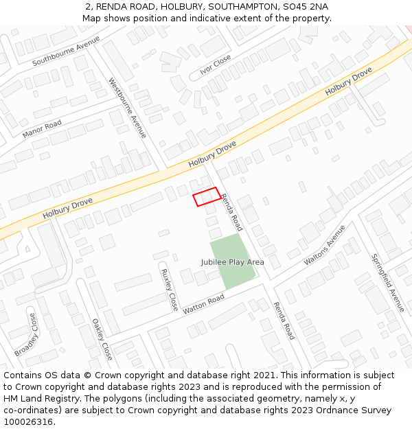 2, RENDA ROAD, HOLBURY, SOUTHAMPTON, SO45 2NA: Location map and indicative extent of plot