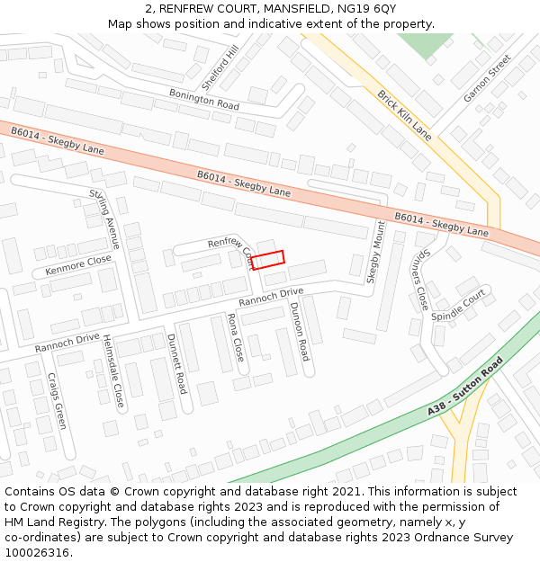 2, RENFREW COURT, MANSFIELD, NG19 6QY: Location map and indicative extent of plot