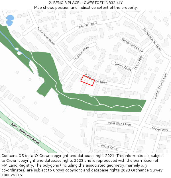 2, RENOIR PLACE, LOWESTOFT, NR32 4LY: Location map and indicative extent of plot