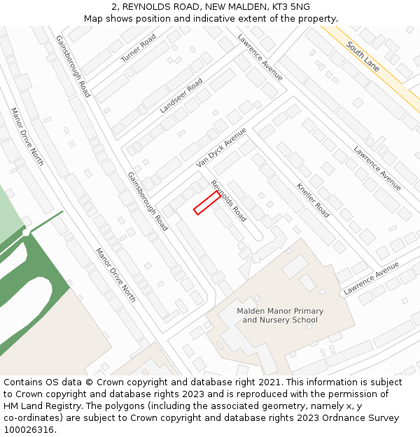 2, REYNOLDS ROAD, NEW MALDEN, KT3 5NG: Location map and indicative extent of plot