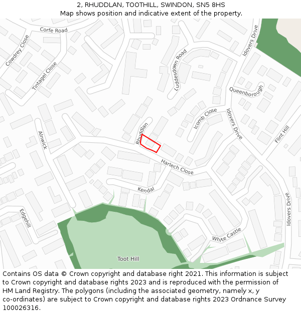 2, RHUDDLAN, TOOTHILL, SWINDON, SN5 8HS: Location map and indicative extent of plot