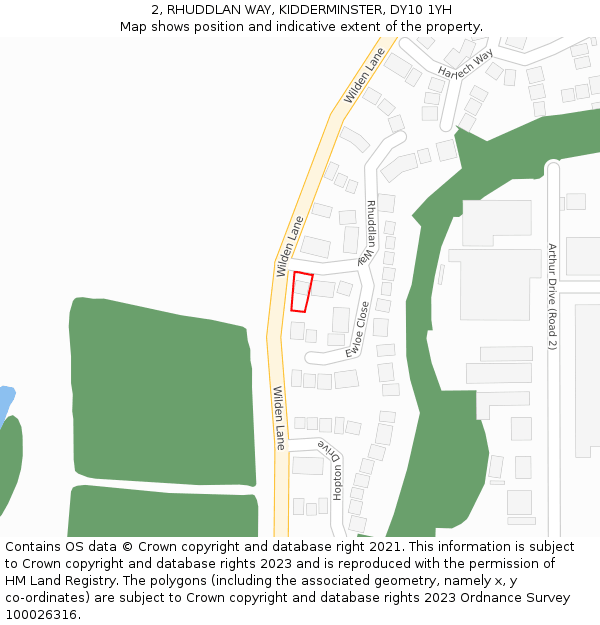 2, RHUDDLAN WAY, KIDDERMINSTER, DY10 1YH: Location map and indicative extent of plot