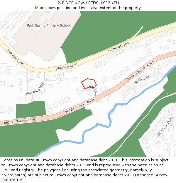 2, RIDGE VIEW, LEEDS, LS13 4EU: Location map and indicative extent of plot