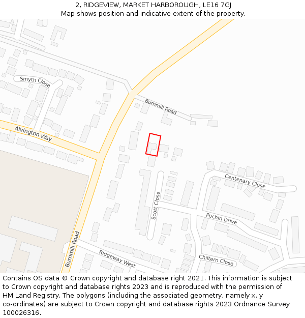 2, RIDGEVIEW, MARKET HARBOROUGH, LE16 7GJ: Location map and indicative extent of plot