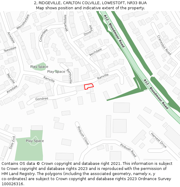 2, RIDGEVILLE, CARLTON COLVILLE, LOWESTOFT, NR33 8UA: Location map and indicative extent of plot