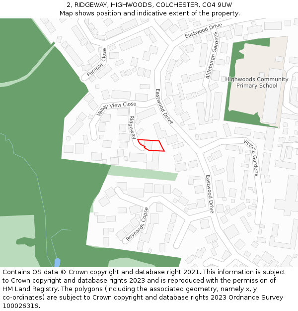 2, RIDGEWAY, HIGHWOODS, COLCHESTER, CO4 9UW: Location map and indicative extent of plot