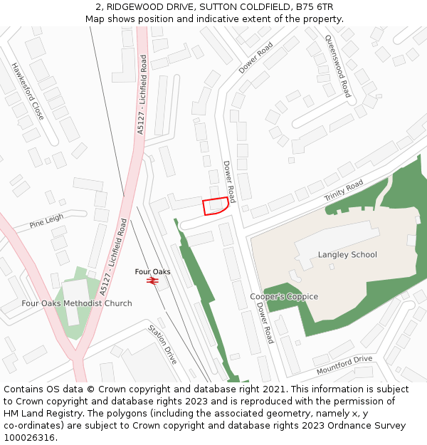 2, RIDGEWOOD DRIVE, SUTTON COLDFIELD, B75 6TR: Location map and indicative extent of plot
