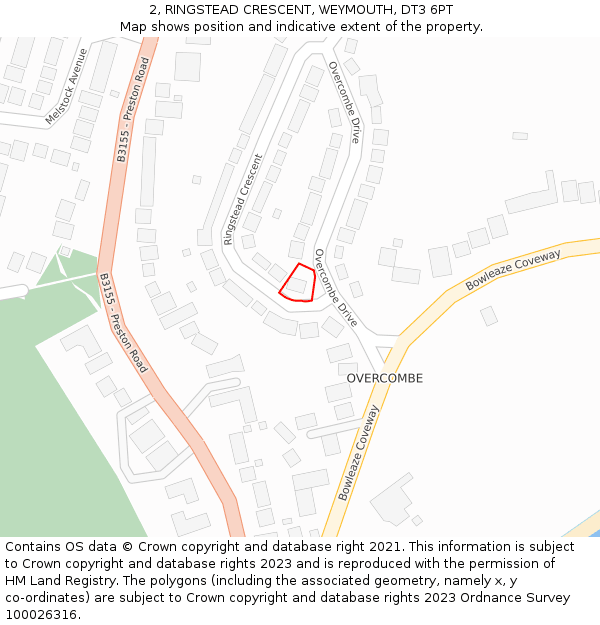 2, RINGSTEAD CRESCENT, WEYMOUTH, DT3 6PT: Location map and indicative extent of plot