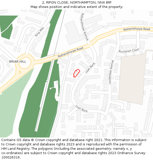 2, RIPON CLOSE, NORTHAMPTON, NN4 8RF: Location map and indicative extent of plot