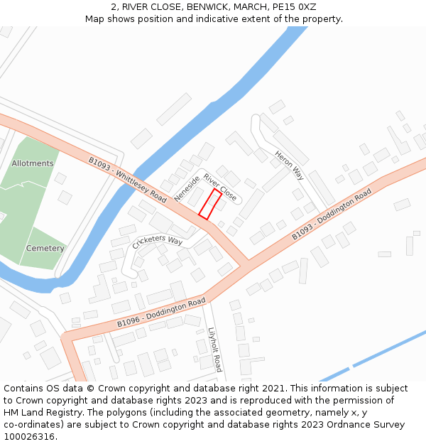 2, RIVER CLOSE, BENWICK, MARCH, PE15 0XZ: Location map and indicative extent of plot