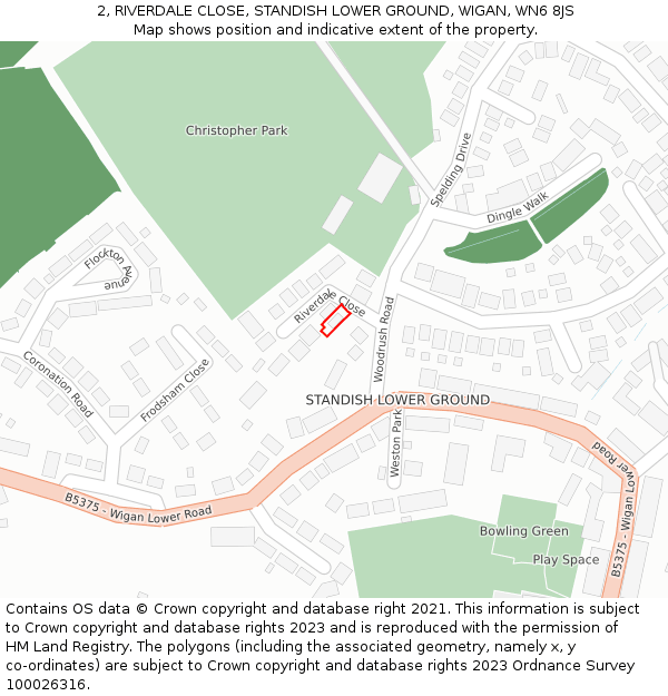 2, RIVERDALE CLOSE, STANDISH LOWER GROUND, WIGAN, WN6 8JS: Location map and indicative extent of plot