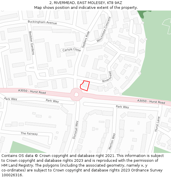 2, RIVERMEAD, EAST MOLESEY, KT8 9AZ: Location map and indicative extent of plot