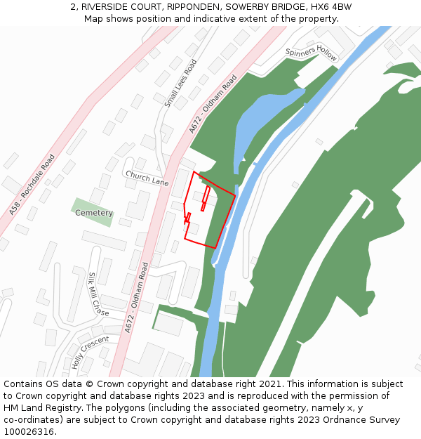 2, RIVERSIDE COURT, RIPPONDEN, SOWERBY BRIDGE, HX6 4BW: Location map and indicative extent of plot