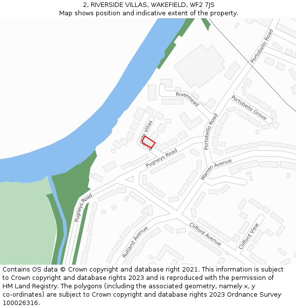 2, RIVERSIDE VILLAS, WAKEFIELD, WF2 7JS: Location map and indicative extent of plot