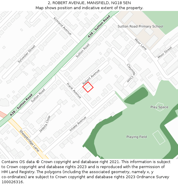 2, ROBERT AVENUE, MANSFIELD, NG18 5EN: Location map and indicative extent of plot