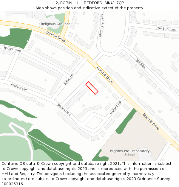 2, ROBIN HILL, BEDFORD, MK41 7QP: Location map and indicative extent of plot