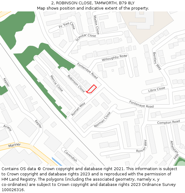 2, ROBINSON CLOSE, TAMWORTH, B79 8LY: Location map and indicative extent of plot