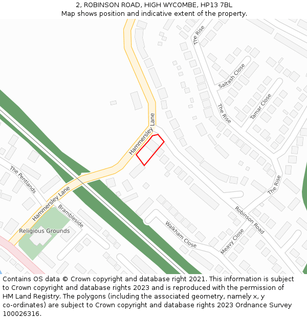 2, ROBINSON ROAD, HIGH WYCOMBE, HP13 7BL: Location map and indicative extent of plot