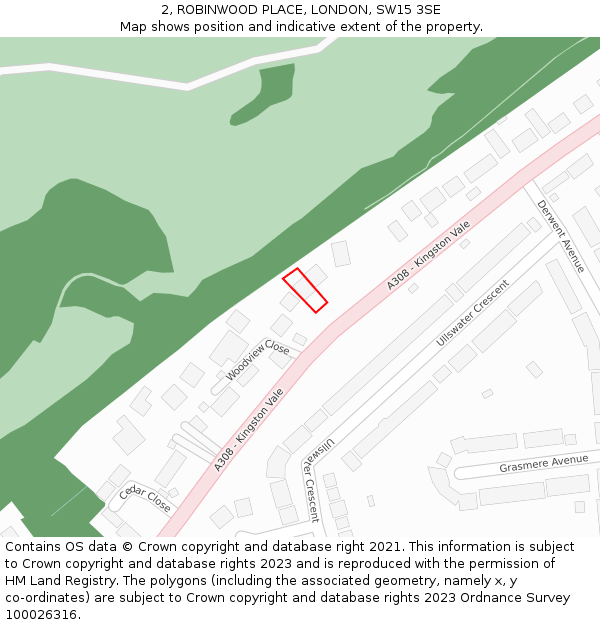 2, ROBINWOOD PLACE, LONDON, SW15 3SE: Location map and indicative extent of plot