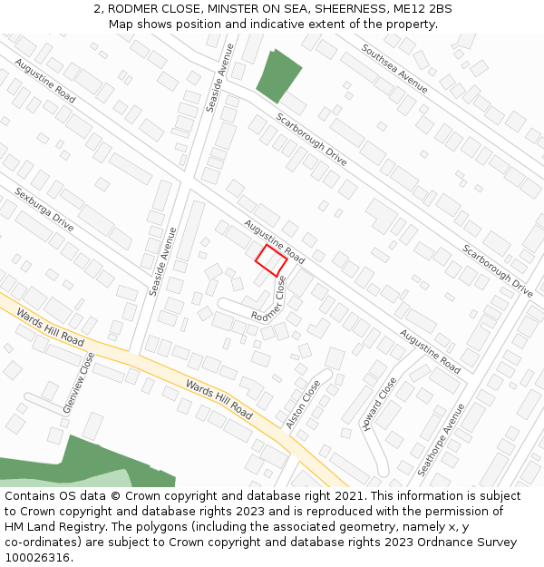 2, RODMER CLOSE, MINSTER ON SEA, SHEERNESS, ME12 2BS: Location map and indicative extent of plot