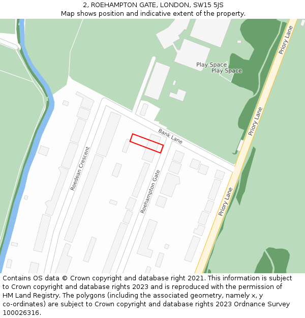 2, ROEHAMPTON GATE, LONDON, SW15 5JS: Location map and indicative extent of plot
