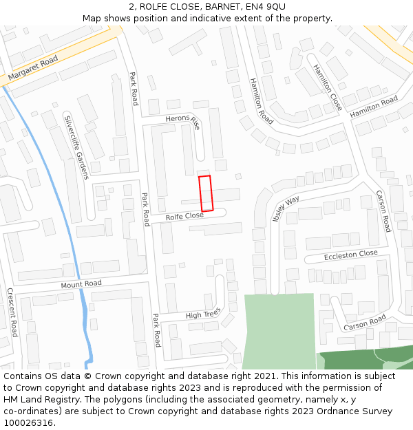 2, ROLFE CLOSE, BARNET, EN4 9QU: Location map and indicative extent of plot