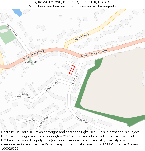 2, ROMAN CLOSE, DESFORD, LEICESTER, LE9 9DU: Location map and indicative extent of plot