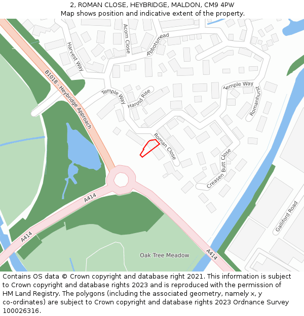 2, ROMAN CLOSE, HEYBRIDGE, MALDON, CM9 4PW: Location map and indicative extent of plot