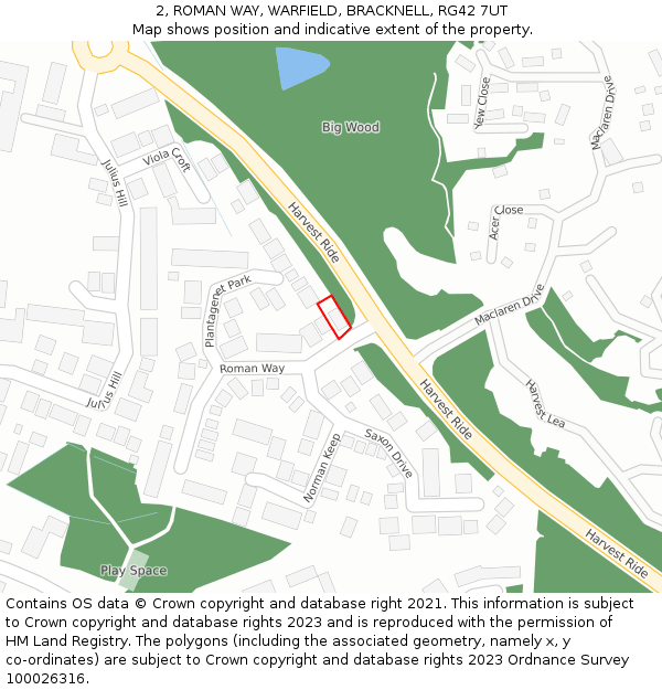 2, ROMAN WAY, WARFIELD, BRACKNELL, RG42 7UT: Location map and indicative extent of plot