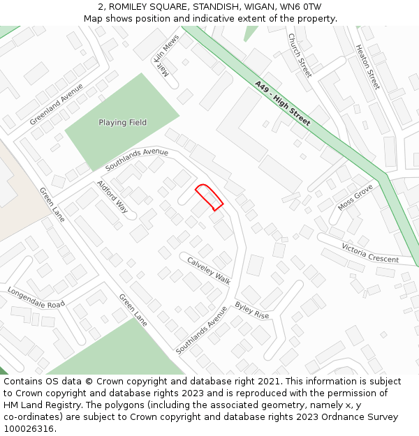 2, ROMILEY SQUARE, STANDISH, WIGAN, WN6 0TW: Location map and indicative extent of plot