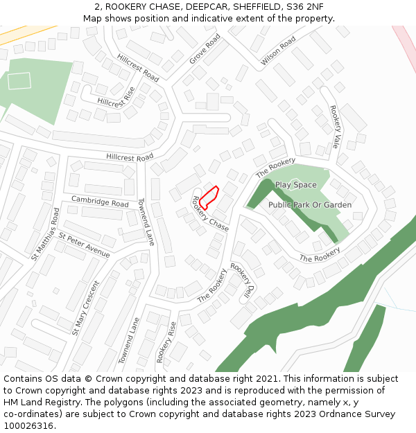 2, ROOKERY CHASE, DEEPCAR, SHEFFIELD, S36 2NF: Location map and indicative extent of plot