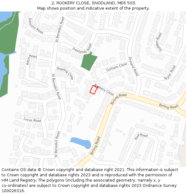 2, ROOKERY CLOSE, SNODLAND, ME6 5GS: Location map and indicative extent of plot