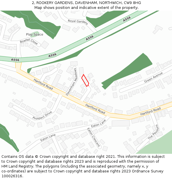 2, ROOKERY GARDENS, DAVENHAM, NORTHWICH, CW9 8HG: Location map and indicative extent of plot