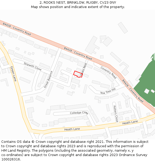 2, ROOKS NEST, BRINKLOW, RUGBY, CV23 0NY: Location map and indicative extent of plot