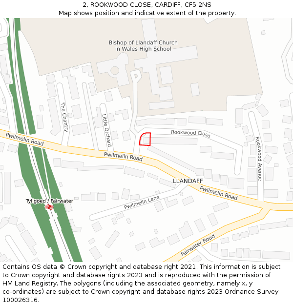 2, ROOKWOOD CLOSE, CARDIFF, CF5 2NS: Location map and indicative extent of plot