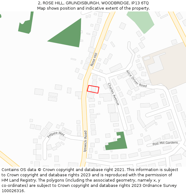 2, ROSE HILL, GRUNDISBURGH, WOODBRIDGE, IP13 6TQ: Location map and indicative extent of plot