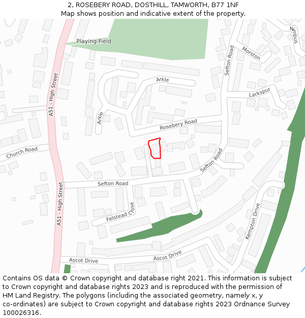 2, ROSEBERY ROAD, DOSTHILL, TAMWORTH, B77 1NF: Location map and indicative extent of plot