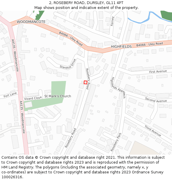 2, ROSEBERY ROAD, DURSLEY, GL11 4PT: Location map and indicative extent of plot