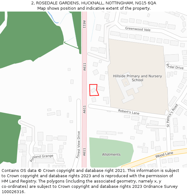 2, ROSEDALE GARDENS, HUCKNALL, NOTTINGHAM, NG15 6QA: Location map and indicative extent of plot