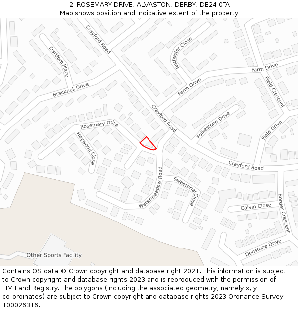 2, ROSEMARY DRIVE, ALVASTON, DERBY, DE24 0TA: Location map and indicative extent of plot