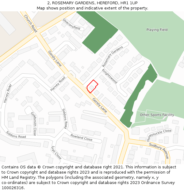 2, ROSEMARY GARDENS, HEREFORD, HR1 1UP: Location map and indicative extent of plot