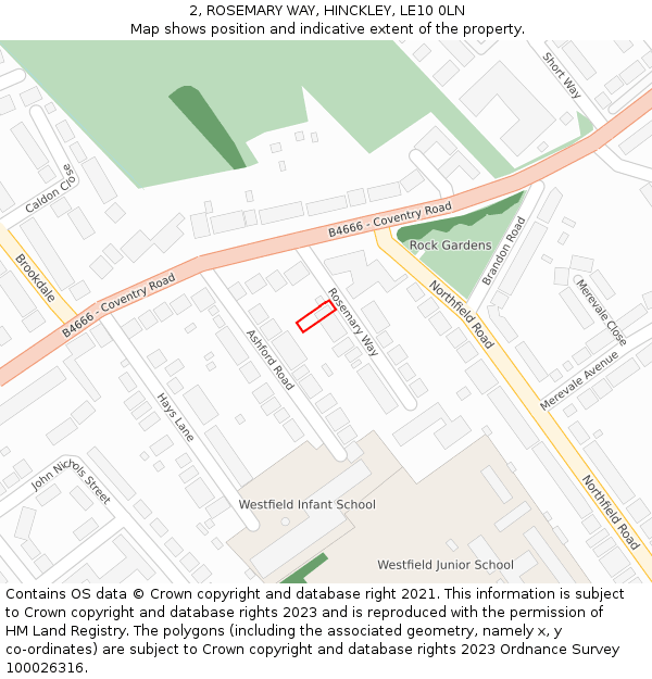 2, ROSEMARY WAY, HINCKLEY, LE10 0LN: Location map and indicative extent of plot
