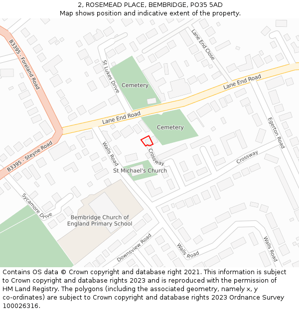 2, ROSEMEAD PLACE, BEMBRIDGE, PO35 5AD: Location map and indicative extent of plot