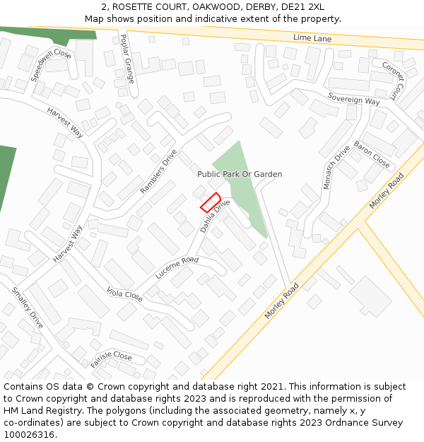 2, ROSETTE COURT, OAKWOOD, DERBY, DE21 2XL: Location map and indicative extent of plot