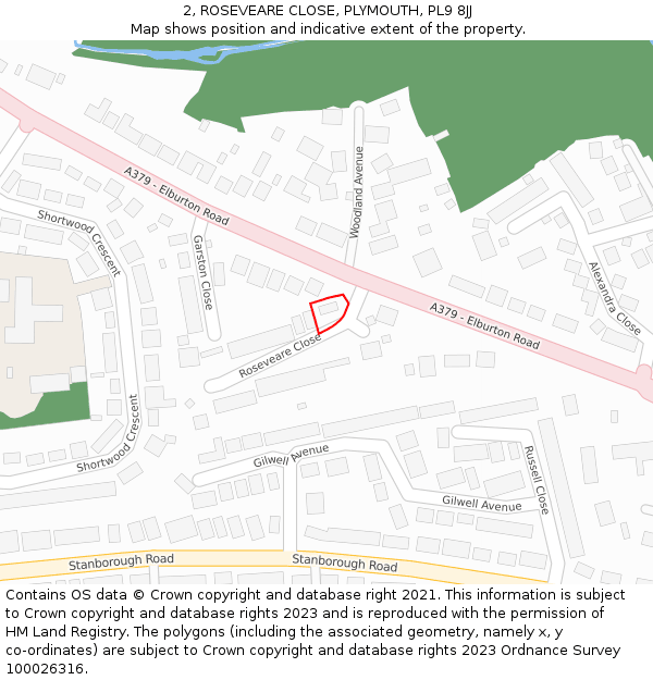 2, ROSEVEARE CLOSE, PLYMOUTH, PL9 8JJ: Location map and indicative extent of plot