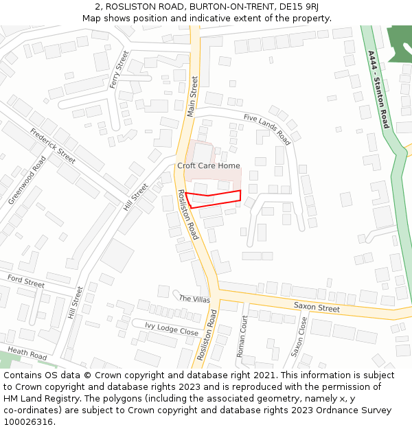 2, ROSLISTON ROAD, BURTON-ON-TRENT, DE15 9RJ: Location map and indicative extent of plot