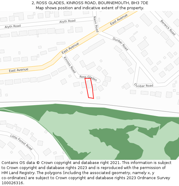 2, ROSS GLADES, KINROSS ROAD, BOURNEMOUTH, BH3 7DE: Location map and indicative extent of plot