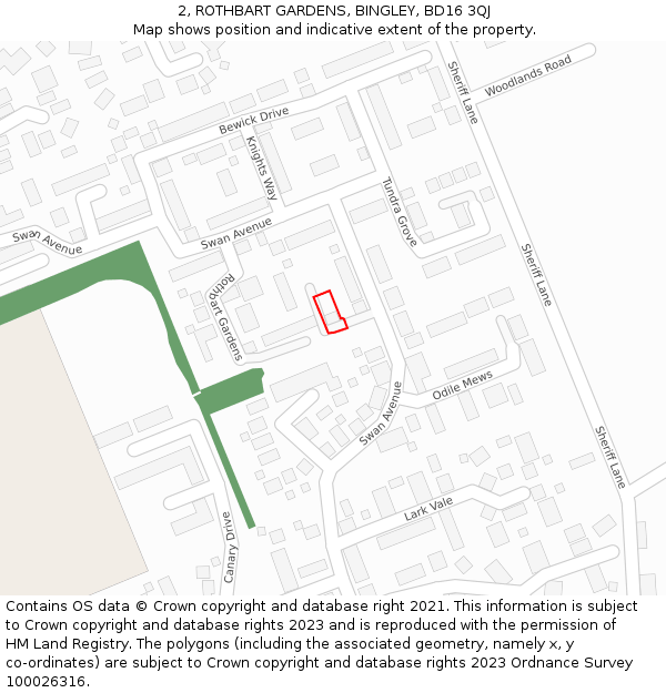 2, ROTHBART GARDENS, BINGLEY, BD16 3QJ: Location map and indicative extent of plot