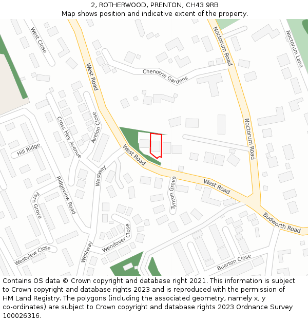 2, ROTHERWOOD, PRENTON, CH43 9RB: Location map and indicative extent of plot