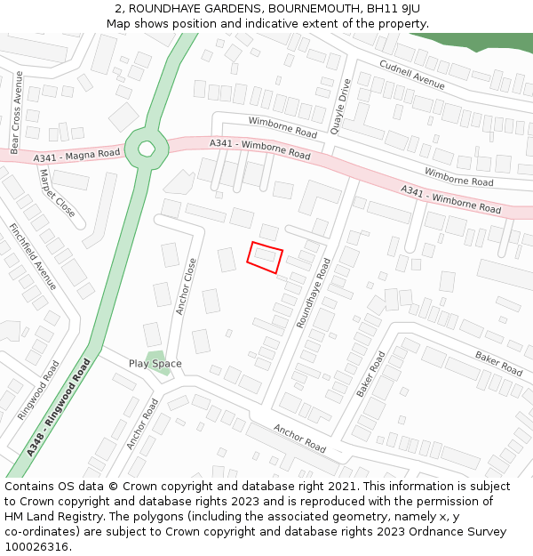 2, ROUNDHAYE GARDENS, BOURNEMOUTH, BH11 9JU: Location map and indicative extent of plot